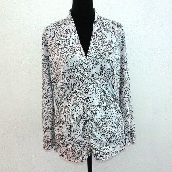 Rebound, White/black floral V-neck blouse, with gray glitters design - Picture 3 of 7